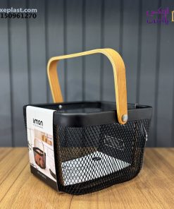 سبد مربع فلزی دسته چوبی لیمون کد 2321