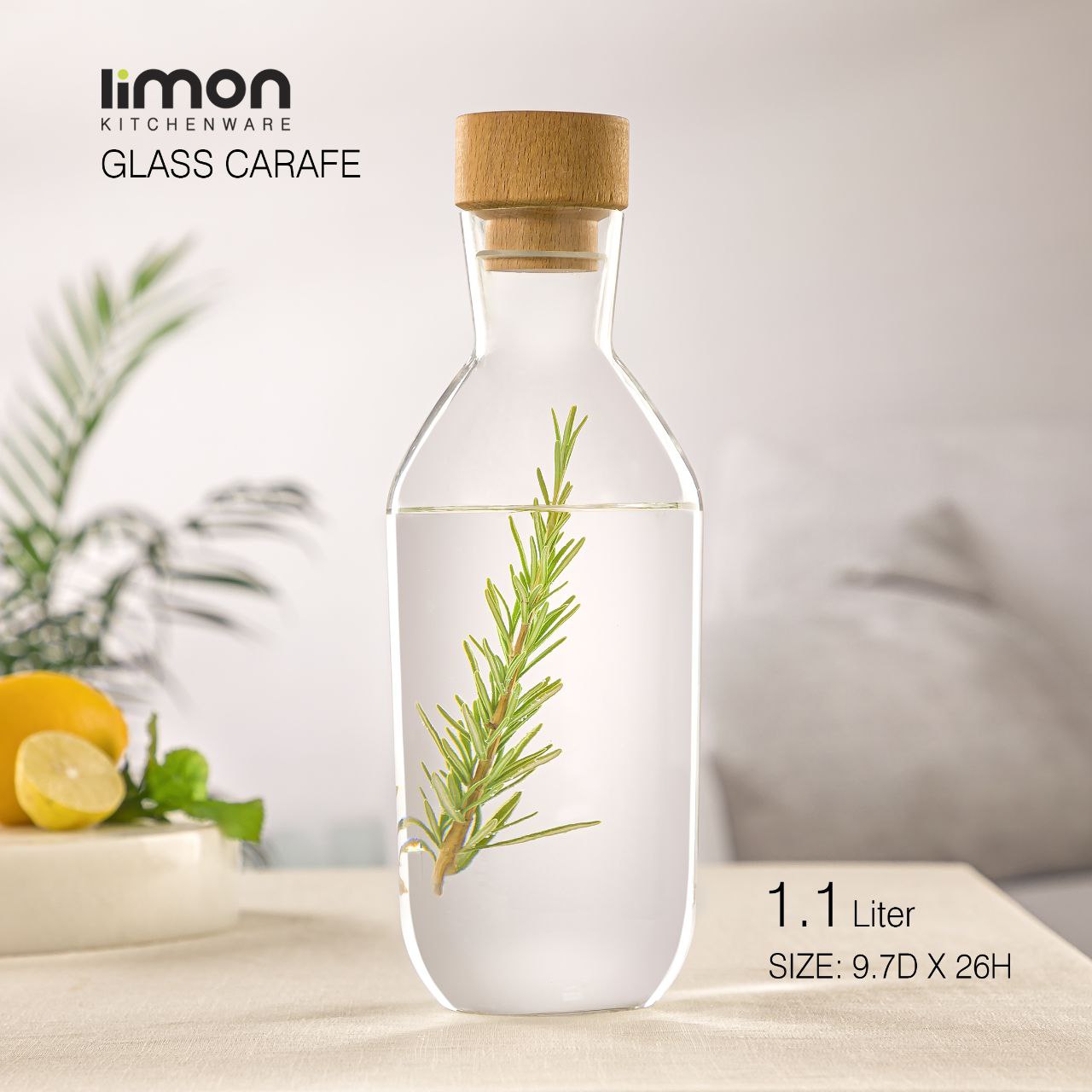 بطری آب 1/1 لیتر درب چوبی لیمون کد 2270