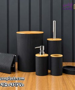 ست سرویس بهداشتی درب بامبو 5 تیکه لیمون 2392