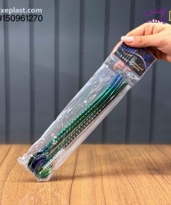 نی شربت استیل 7 رنگ همراه نی شور کد 2028