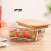 ظرف شیشه شیاردار درب چوبی 450 میل لیمون کد 2190