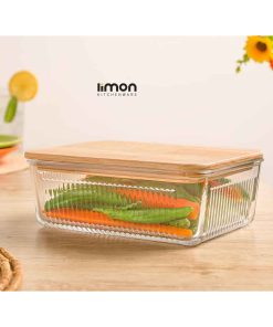 ظرف شیشه ای در چوبی 1.1 لیتر لیمون مدل شیاردار 2191
