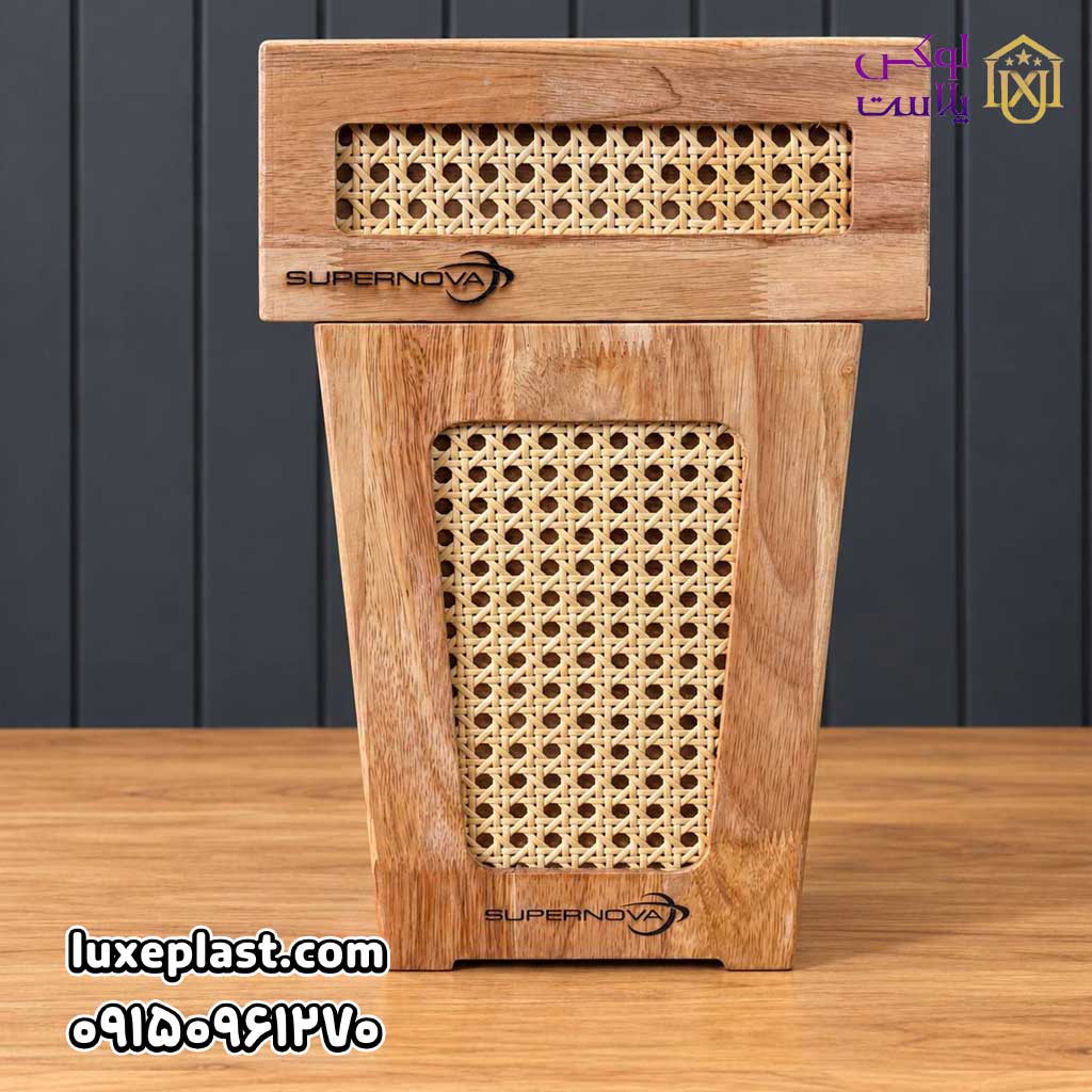 ست سطل و جادستمال کاغذی چوبی مدل حصیری 3949