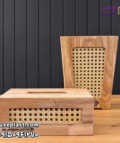 ست سطل و جادستمال کاغذی چوبی مدل حصیری 3949