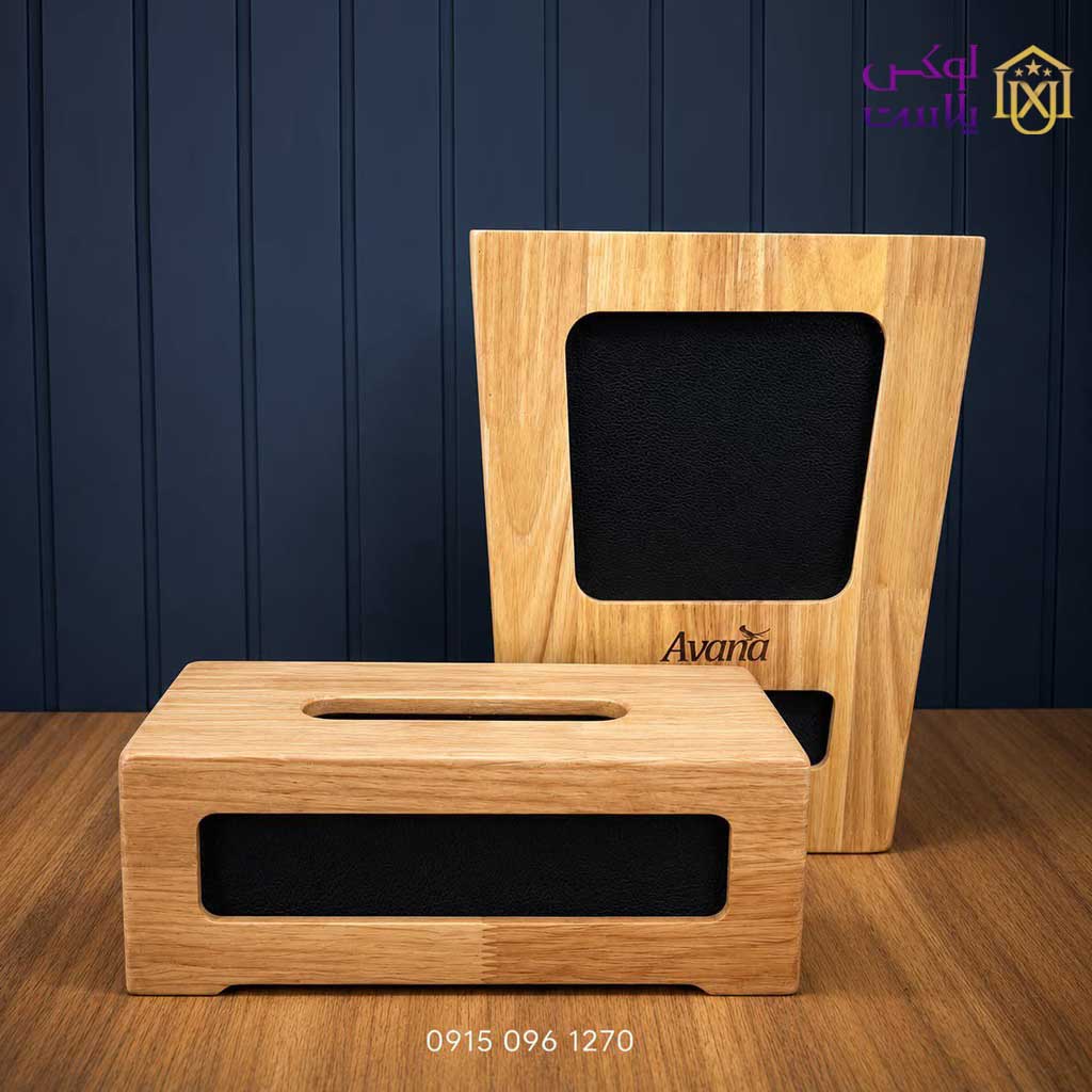 ست سطل و دستمال چوبی چرم