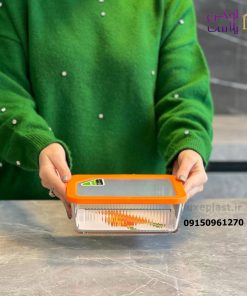 ظرف شیشه ای درب رنگی شیاردار 1.1 لیتر مدل مستطیل 2098
