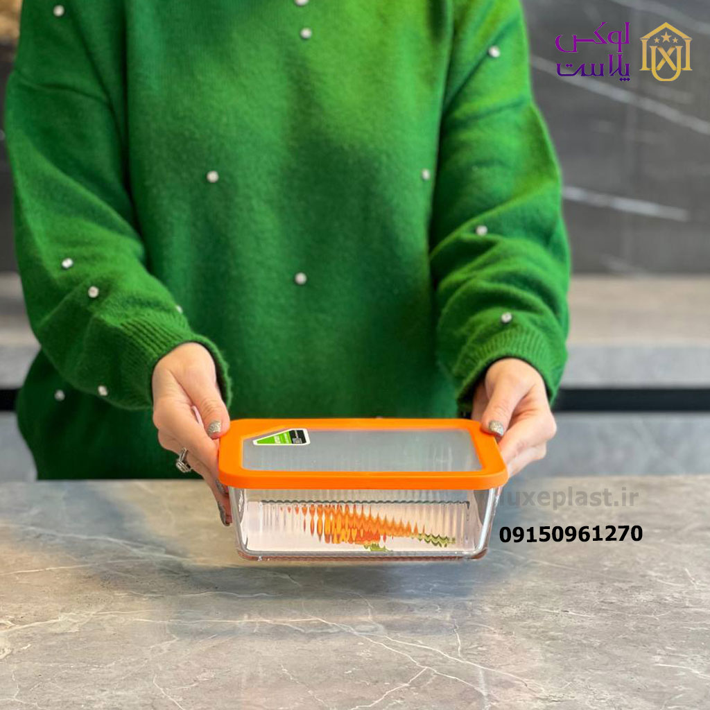 ظرف شیشه ای درب رنگی شیاردار 1.1 لیتر مدل مستطیل 2098