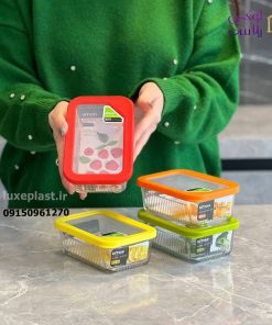 Alternative view of ظرف شیشه ای درب رنگی شیاردار 450 میل مدل مستطیل 2099