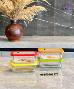 ظرف شیشه ای درب رنگی شیاردار 450 میل مدل مستطیل 2099 - تصویر 3