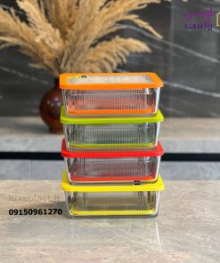 Alternative view of ظرف شیشه ای درب رنگی شیاردار 1.1 لیتر مدل مستطیل 2098