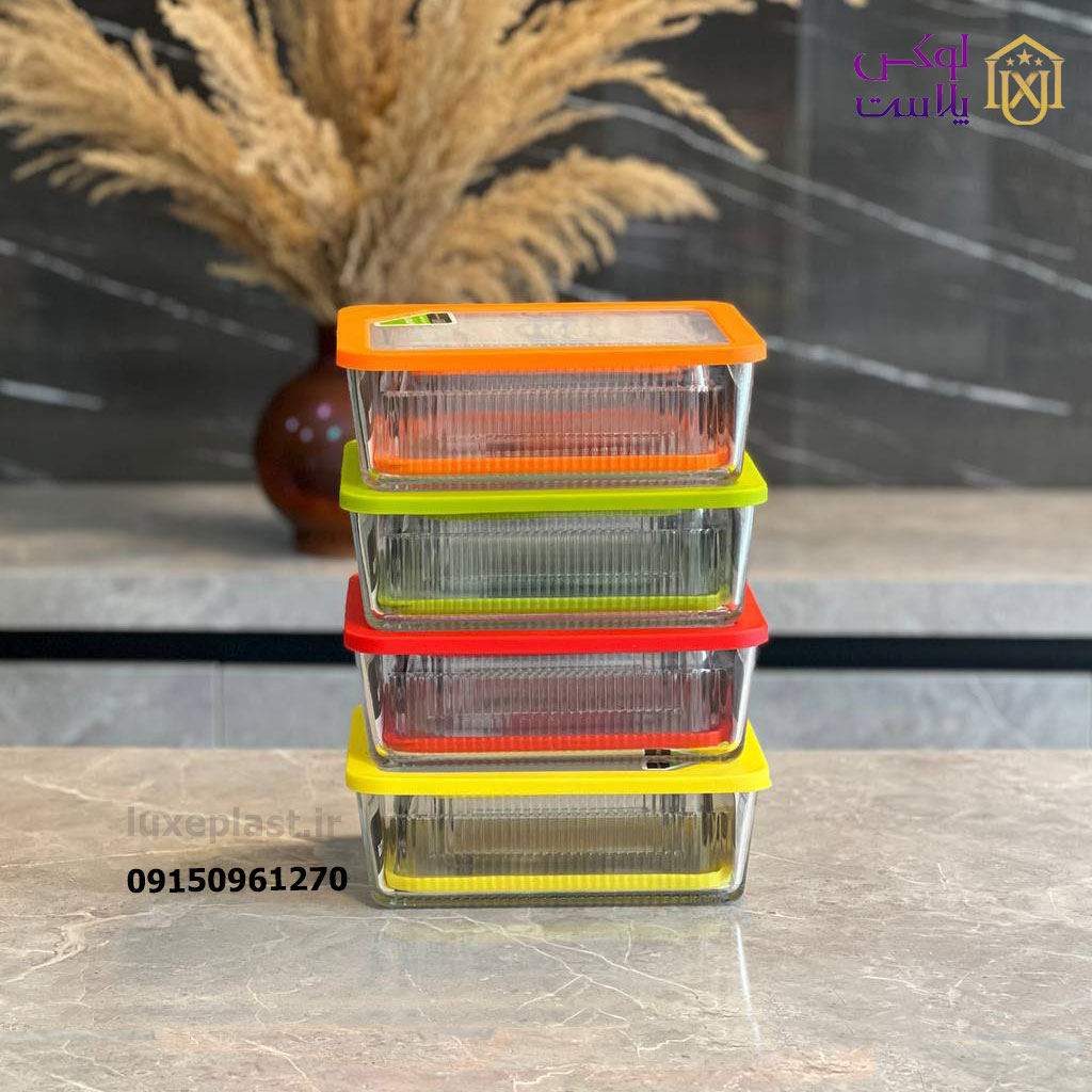 ظرف شیشه ای درب رنگی شیاردار 1.1 لیتر مدل مستطیل 2098 - Image 2